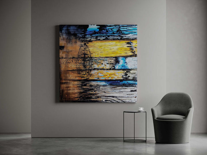 Gele golf vierkante kunst aan de muur