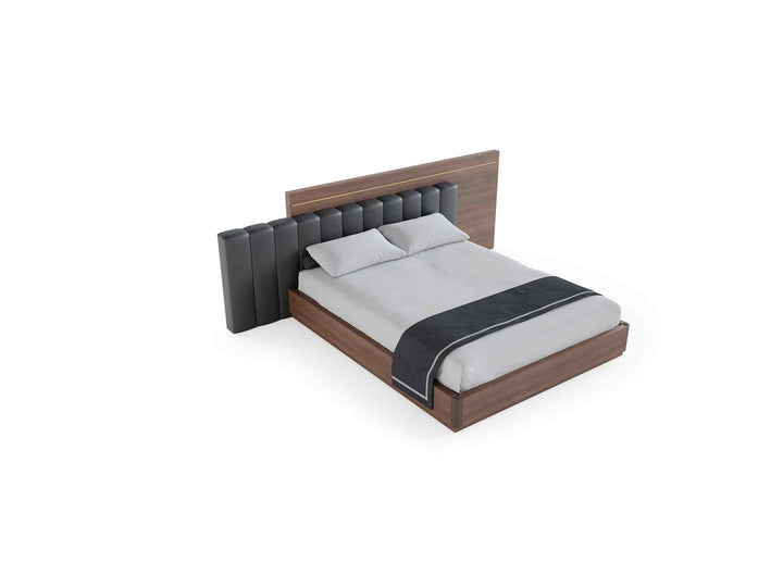 Double Bed - Sliced Headboard and Wood Bedframe