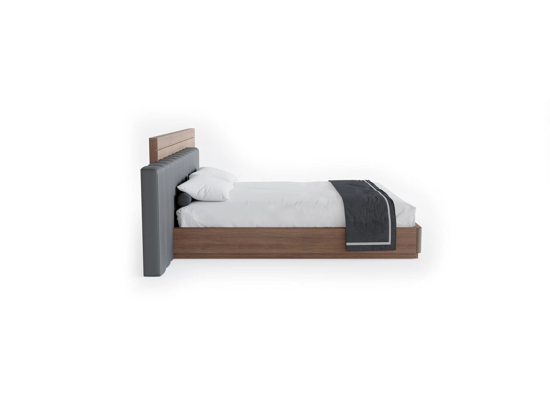 Double Bed - Sliced Headboard and Wood Bedframe